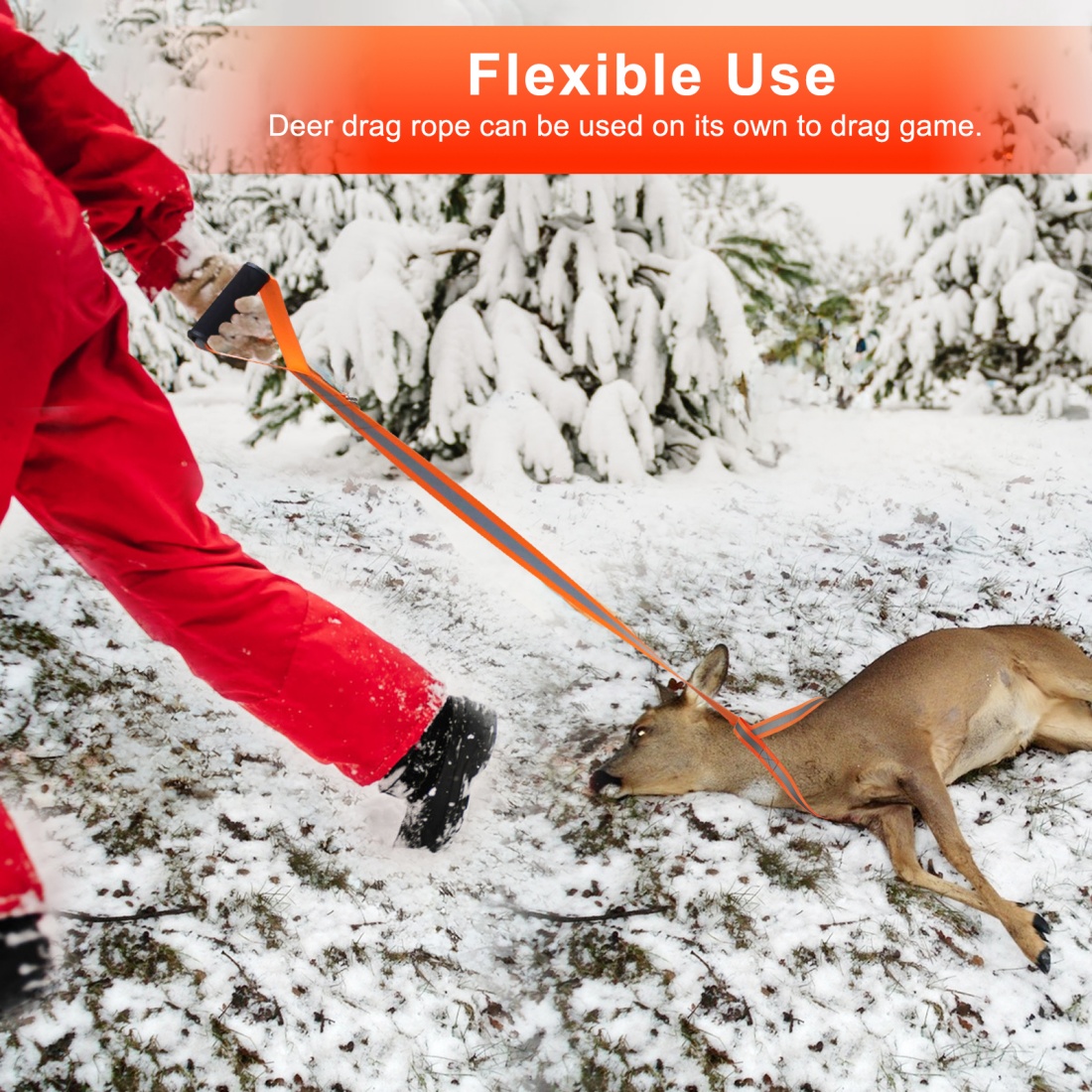 CHERAINTI Deer Drag Harness, 2 Packs Heavy Duty Orange Deer Dragging Rope with Reflective Strip, Soft Handle and Widen Shoulder, Mens Deer Hunting Accessories Gear Strap, Gift for Hunters